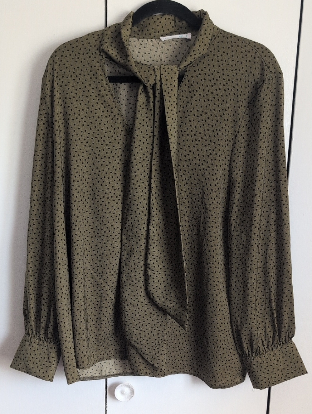 Primark Olive Green Polka Dot Tie-Neck Blouse